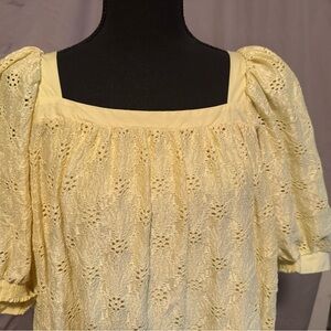 Yellow Lace Puff Sleeve Dress